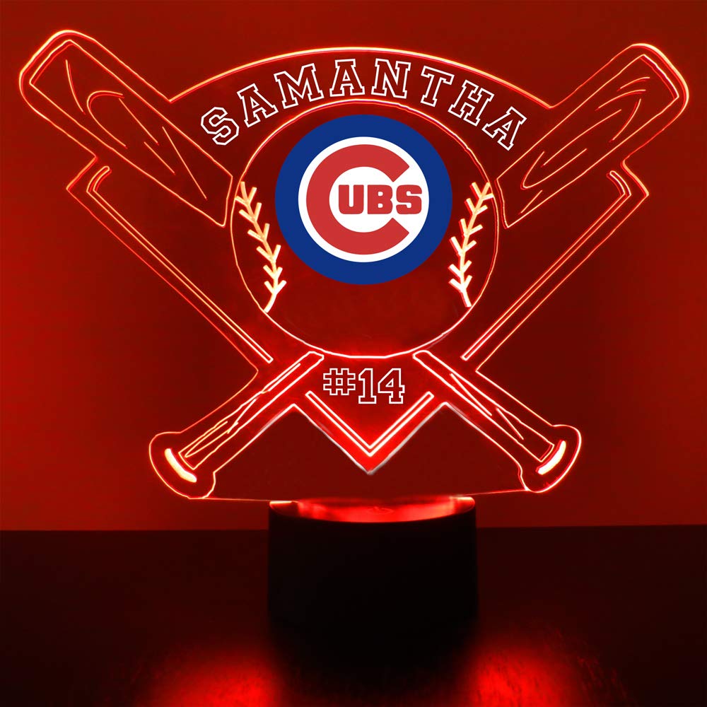 Cubs Baseball Personalized Sports Fan LED Light with Remote, 16 Color Changes