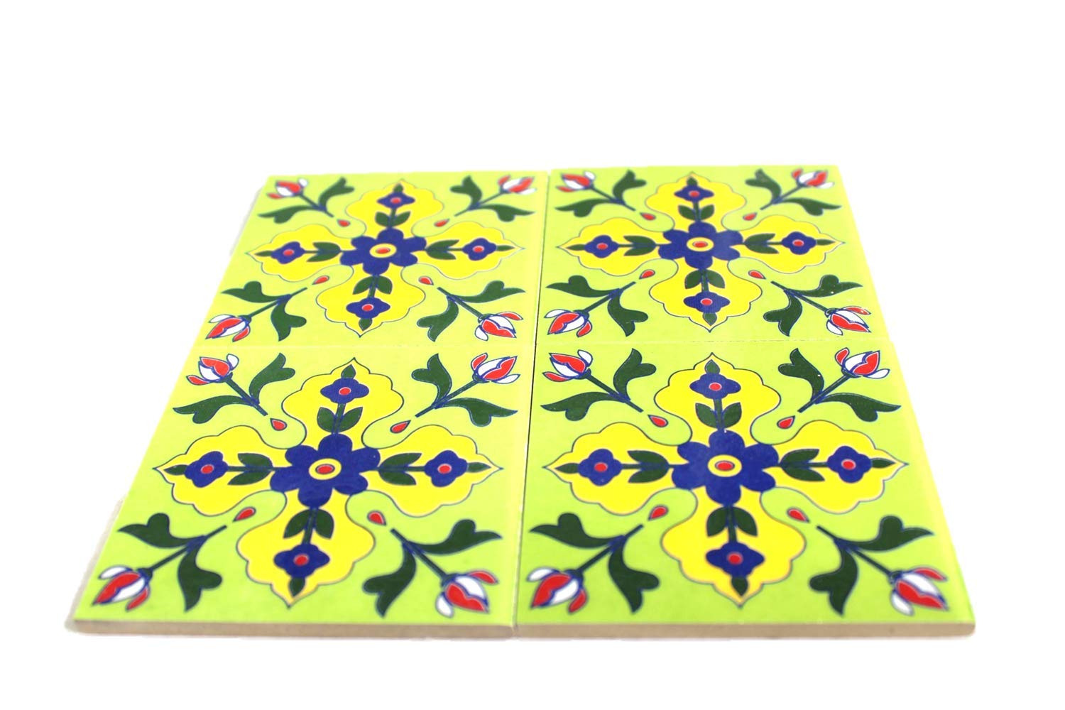 Blue Pottery Ceramic Handmade Tiles for Wall (4 x 4-inch) - Pack of 4 (Green)-image-29