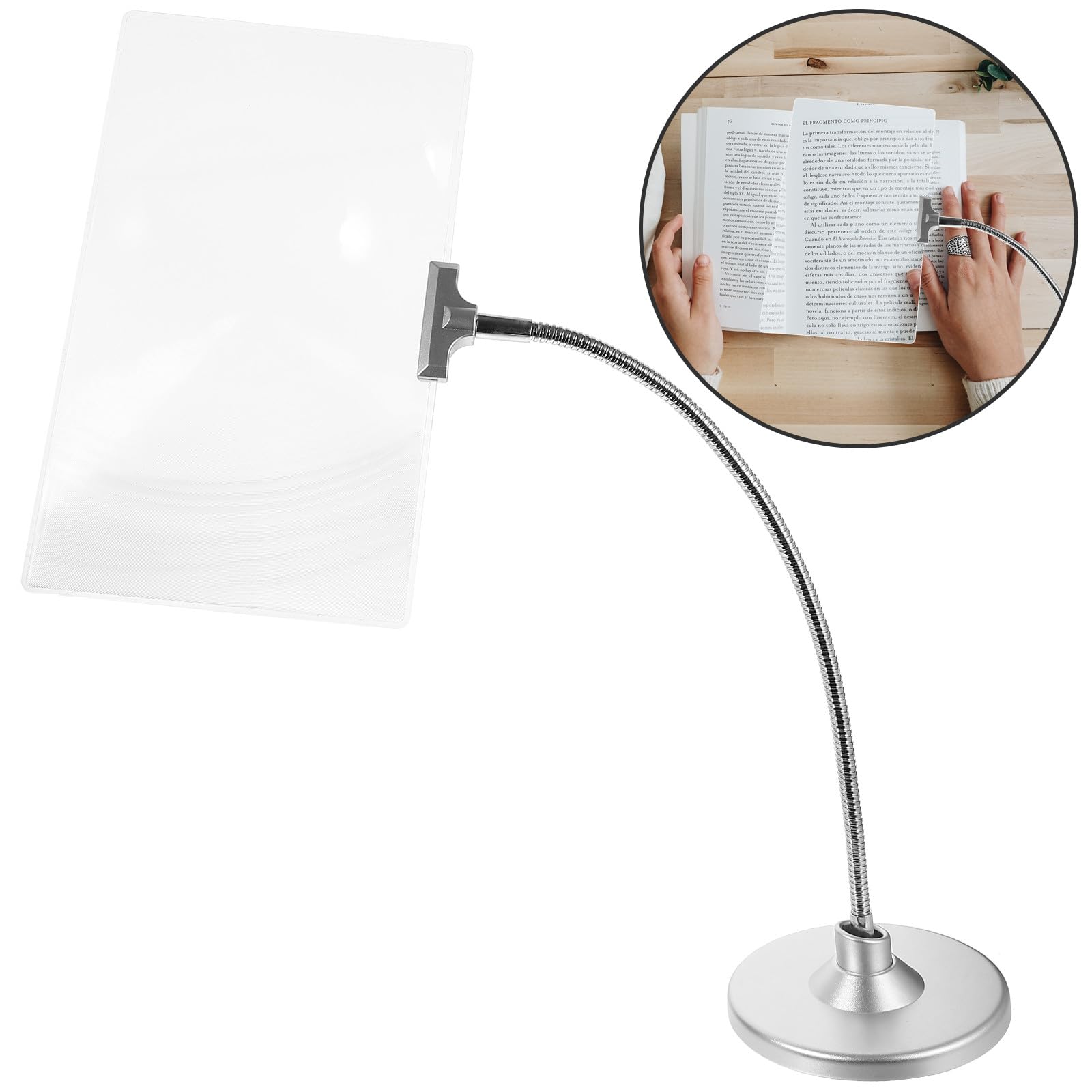 Lupa de Lectura 4X de Escritorio con Soporte y Tubo Flexible | Hierro, Abs y Pmma, Aumento de Alta Definición, Ángulo y Posición Ajustables