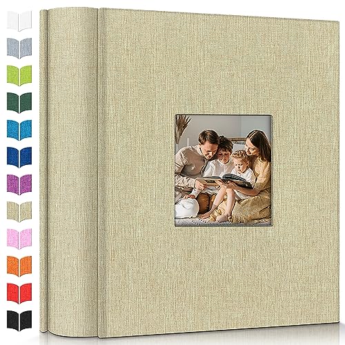 Image of Artfeel Photo Album 4x6 with 1000 Pockets,Slip-in Picture Albums,Linen Cover Memory Book with Front Window,White Page Vertical Photo Book for Wedding,Family,Anniversare,Baby,Vacation