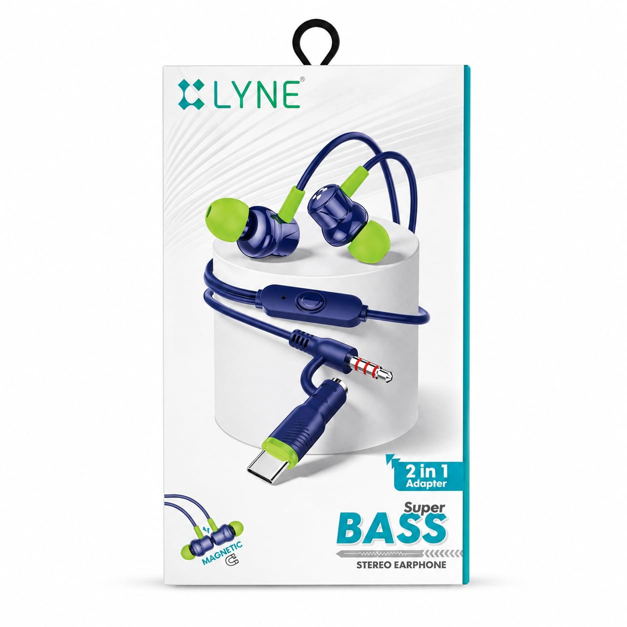 LYNE Photon 41 Super BASS Stereo Earphone with 2-in-1 Type-C and 3.5MM Adapter, Magnetic Design, Noise Reduction, 1.2m Cord-image-5
