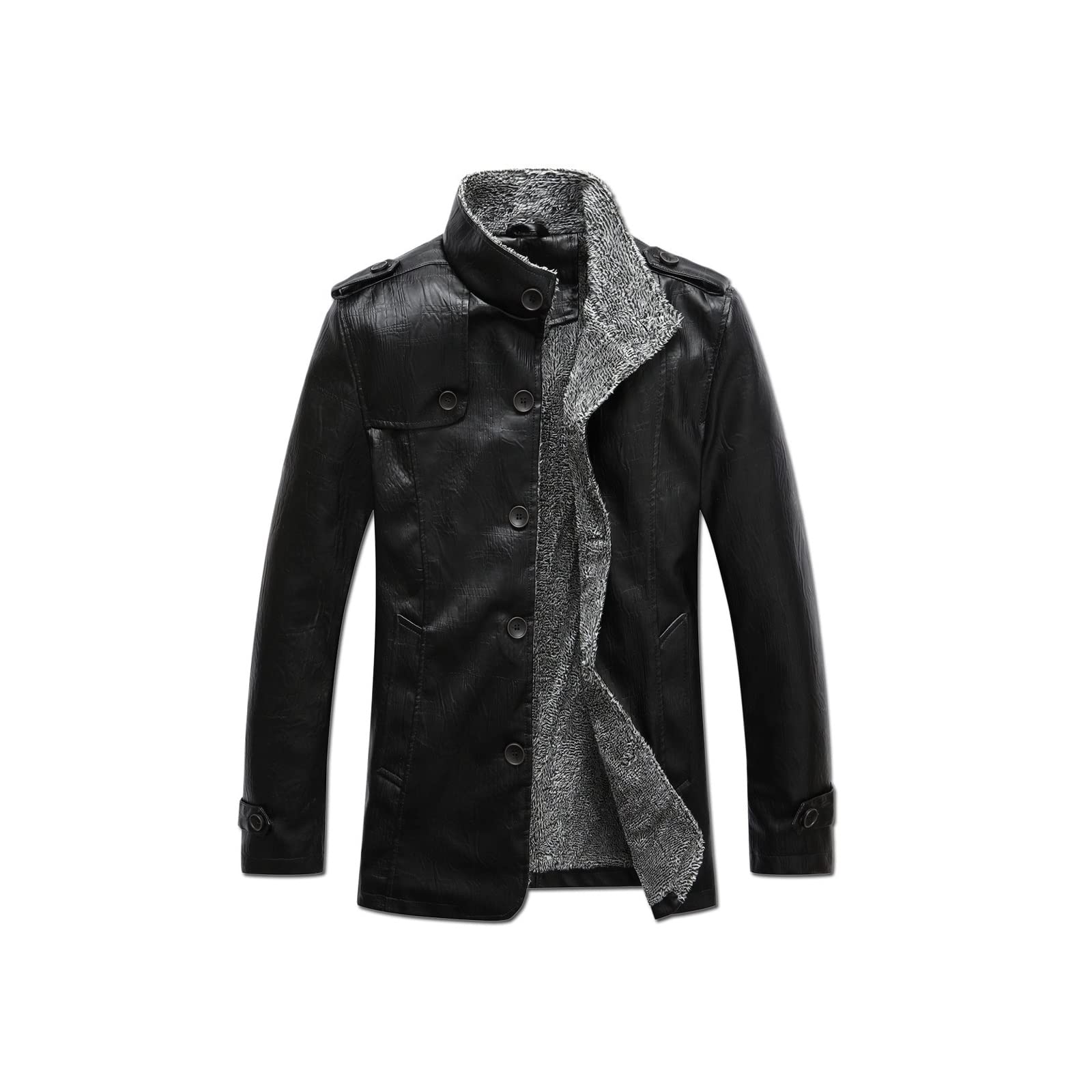 Gxswlaaa Jacket for Men, Men Solid Long Sleeve Faux PU Leather Coat Water Washig 8XL Thick Slim Men 