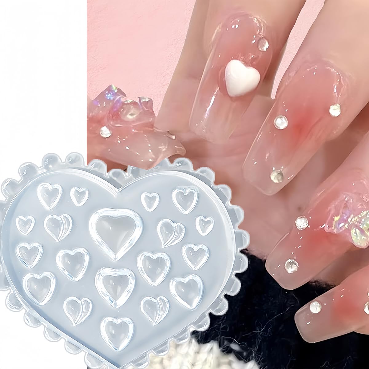 Abalorios de uñas de corazón con lazo 3D, herramientas de uñas, lindos nudos de resina, suministros de uñas de corazón, suministros de uñas para el día de San Valentín, diseño de uñas acrílicas, arco 5