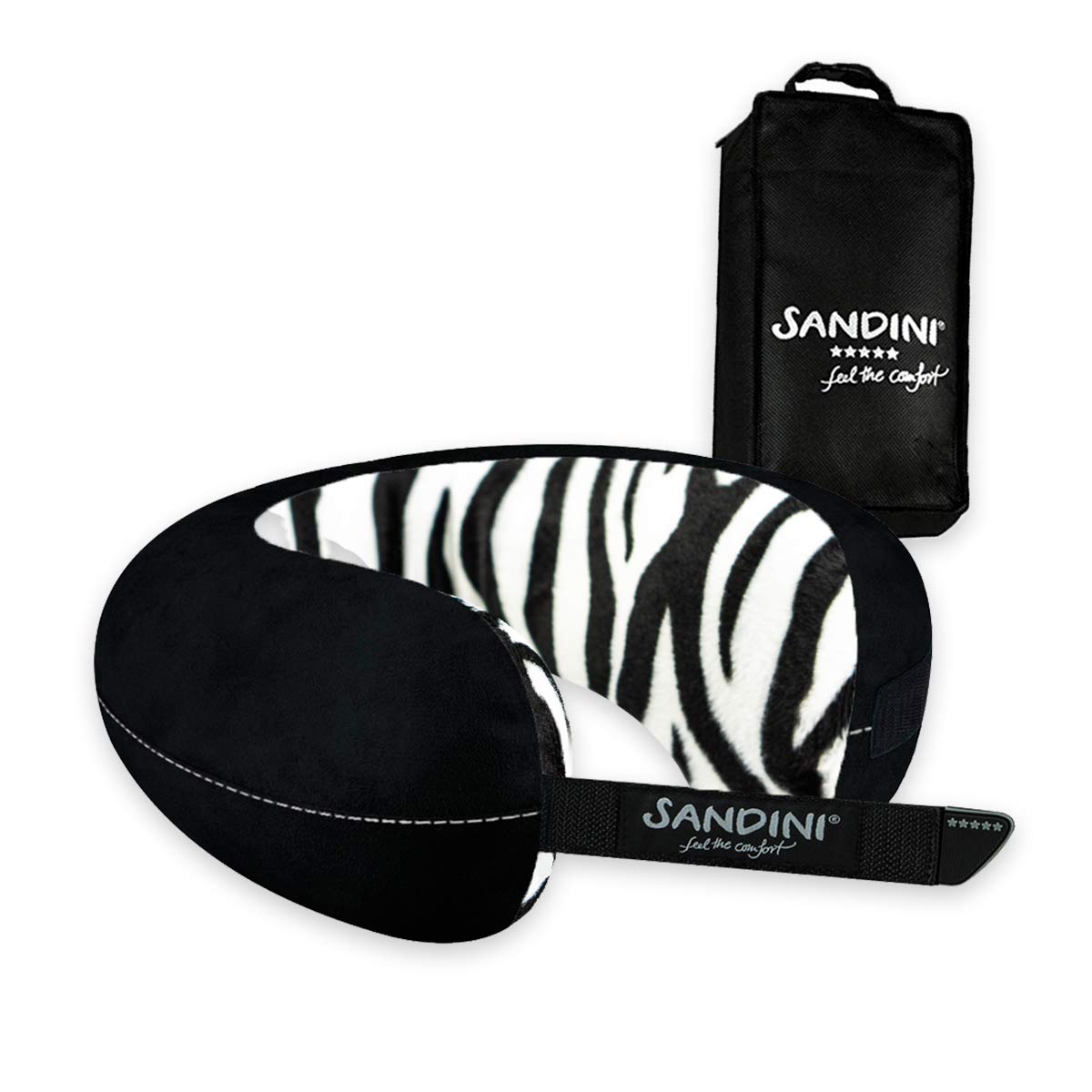 SANDINI TravelFix Slim Size – Premium Reisekissen/Nackenkissen mit ergonomischer Stützfunktion – Gratis Transporttasche mit Befestigungs-Clip - Made in EU