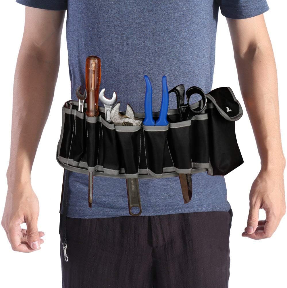 Copperzeit Heavy Duty Canvas 8 Plus 1 Pocket Tools Holder Bag with Belt for Waist for Technician, Electrician (Grey)