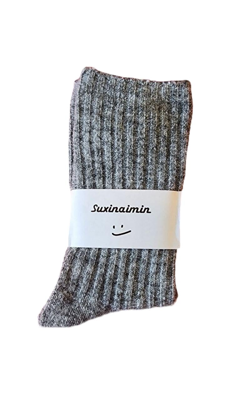 Women winter solid ribbed thermal wool socks - 1 pair (US, Alpha, One Size, Regular, Regular, gray)
