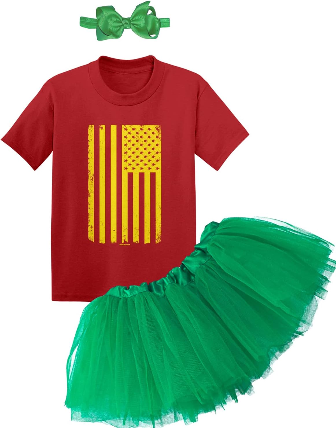 Yellow American Flag - Support Military Baby Bodysuit + Tutu Skirt + Bow Headband Set