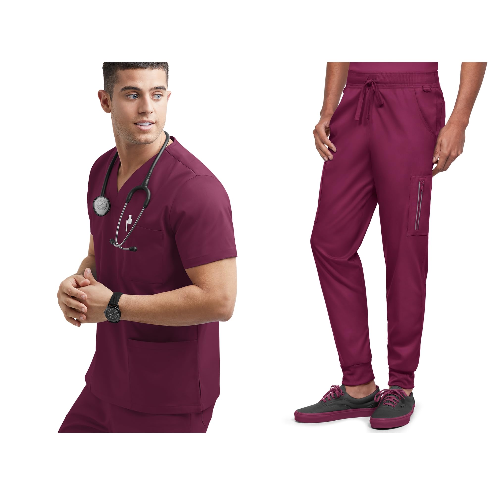Men's 15-Pocket Scrub Set (S-3X, 6 Colors) – Includes V-Neck Scrub Top & Jogger Scrub Pant