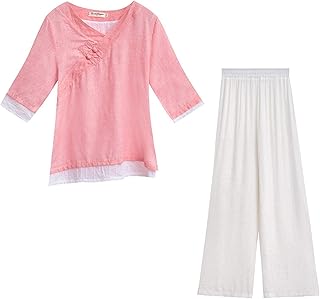 SUNMME Ropa de té Retro de Arte literario Traje de Tai chi Zen de Lino y algodón para Mujer (Color: Rosa Talla XXXX-Grande) (Rosa XS)