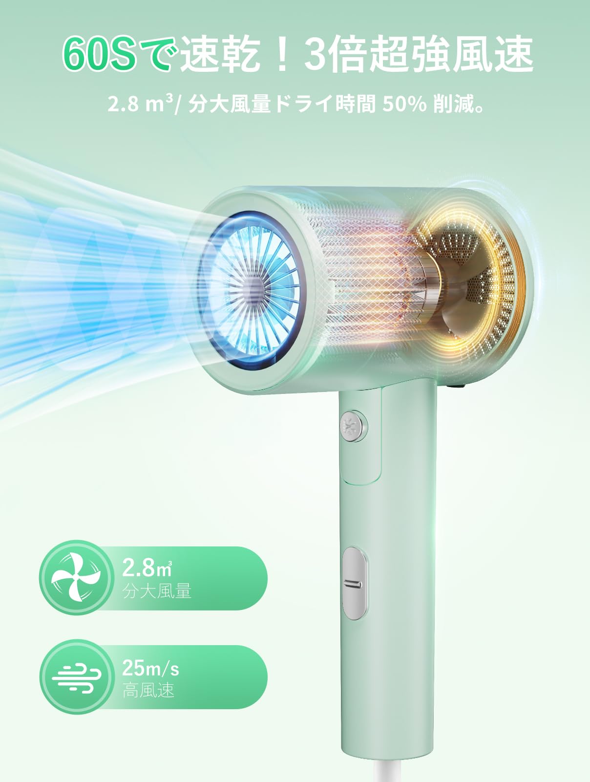 Amazon.co.jp: 【2025革新強化版】ドライヤー 大風量 ヘアドライヤー