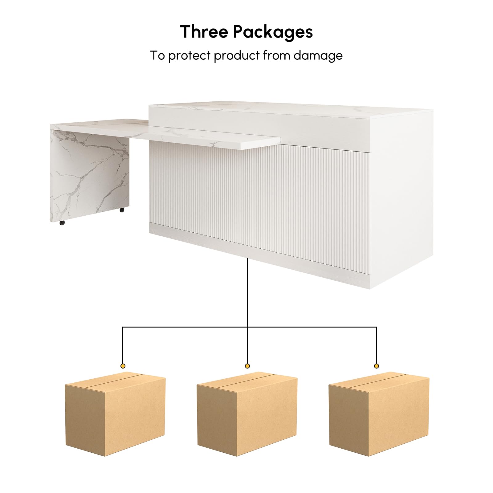 Homary Îlot Central de Cuisine Extensible avec Rangements 205-268 cm, Meuble Îlot Moderne avec 3 Tiroirs, 3 Portes & 2 Étagères, en Bois, Résistant à l'eau, pour Salle à Manger