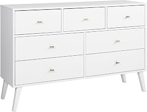 Prepac WDBR-1407-1 Milo Mid Century Modern Dresser, 7-Drawer, White