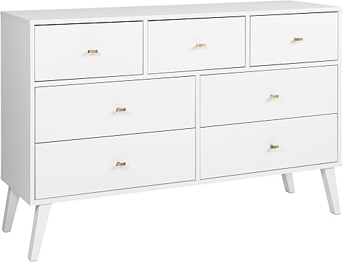 Prepac Milo Mid-Century Modern 7 Drawer Double Dresser for Bedroom, Wide Chest of Drawers, Contemporary Bedroom Furniture, 16" D x 52.5" W x 33.75" Prepac Milo Mid-Century Modern 7 Drawer Double Dresser for Bedroom, Wide Chest of Drawers, Contemporary Bedroom Furniture, 16" D x 52.5" W x 33.75"