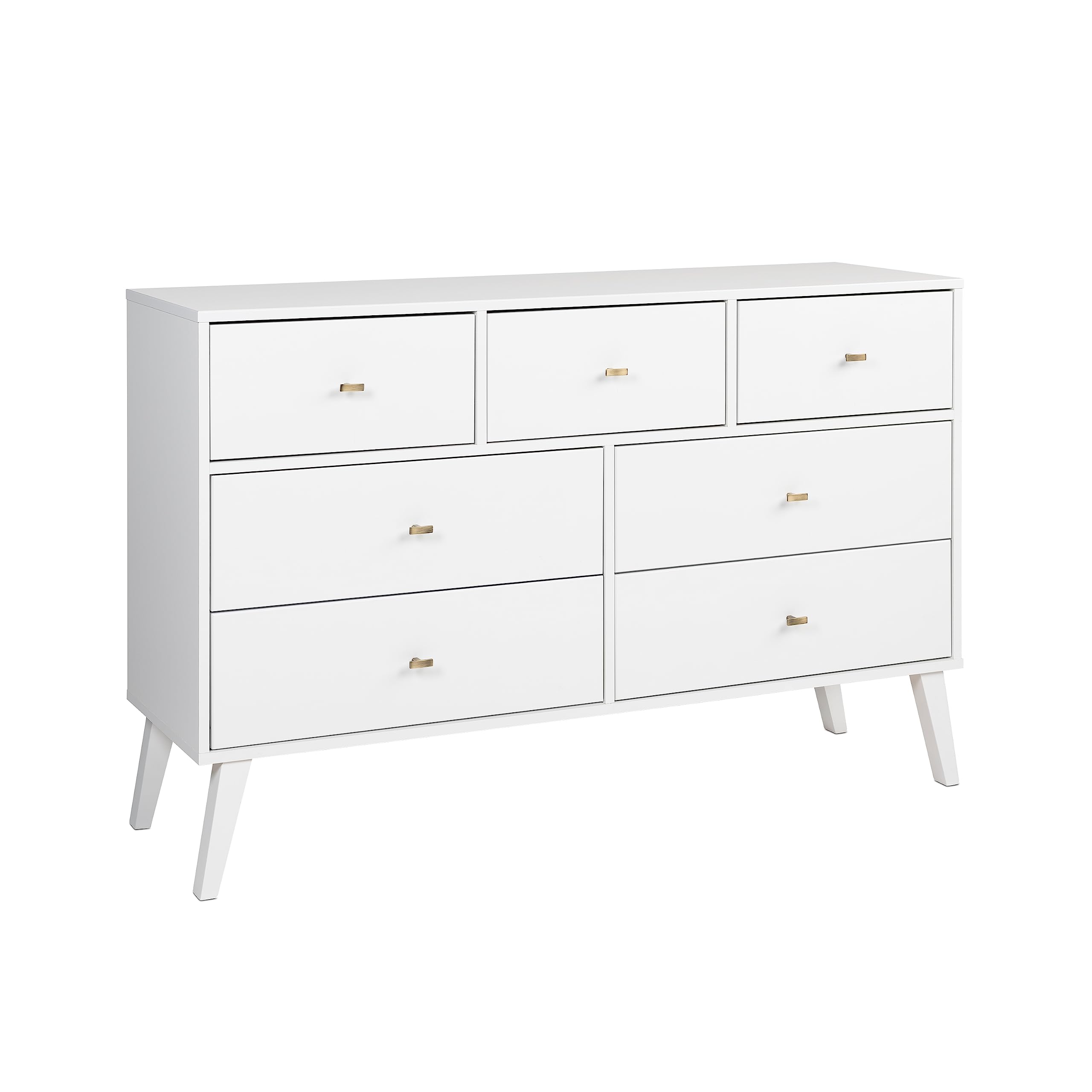 Prepac Milo Mid-Century Modern 7 Drawer Double Dresser for Bedroom, Wide Chest of Drawers, Contemporary Bedroom Furniture, 16" D x 52.5" W x 33.75" H, White, WDBR-1407-1