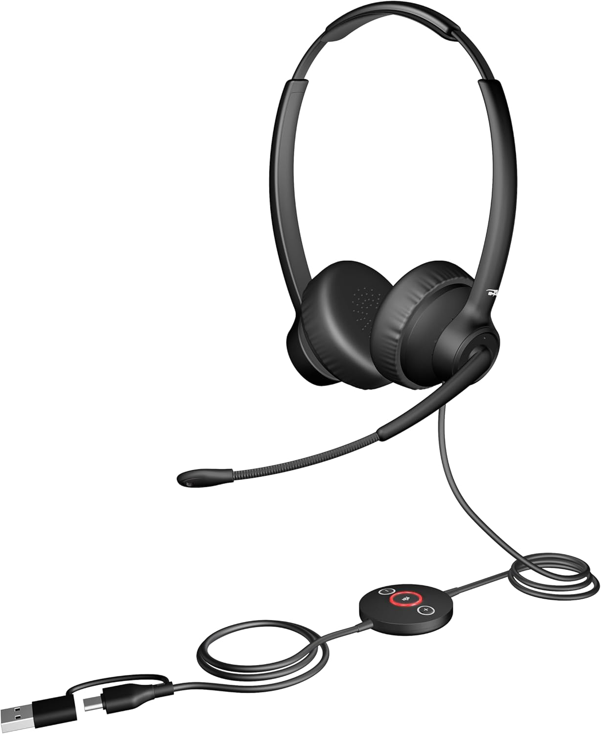 Cyber Acoustics USB-C Headset With AI Noise Cancelation (AC-304C) – Microphone Eliminates Background Noise in Offices, Homes or Any Environment, Black
