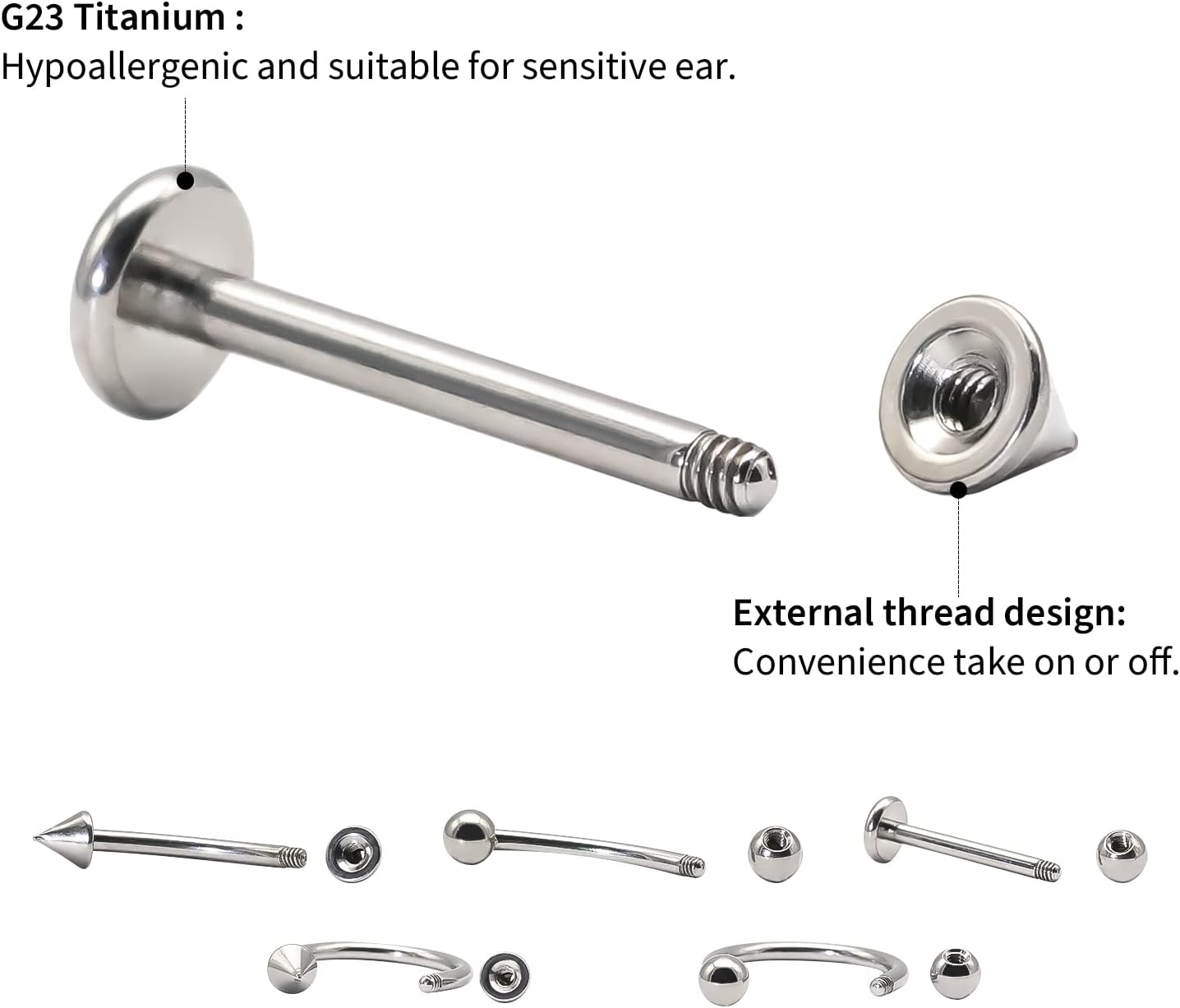 BLISI G23 Solid Titanium Eyebrow Piercing Jewelry, Gokd Black Rose Gold Silver Pink Rainbow Eyebrow Rings 16G Curved Barbell,Tiny Vertical Labret Lip Jewelry Rook Piercing Jewelry for Women and Men - Image 3