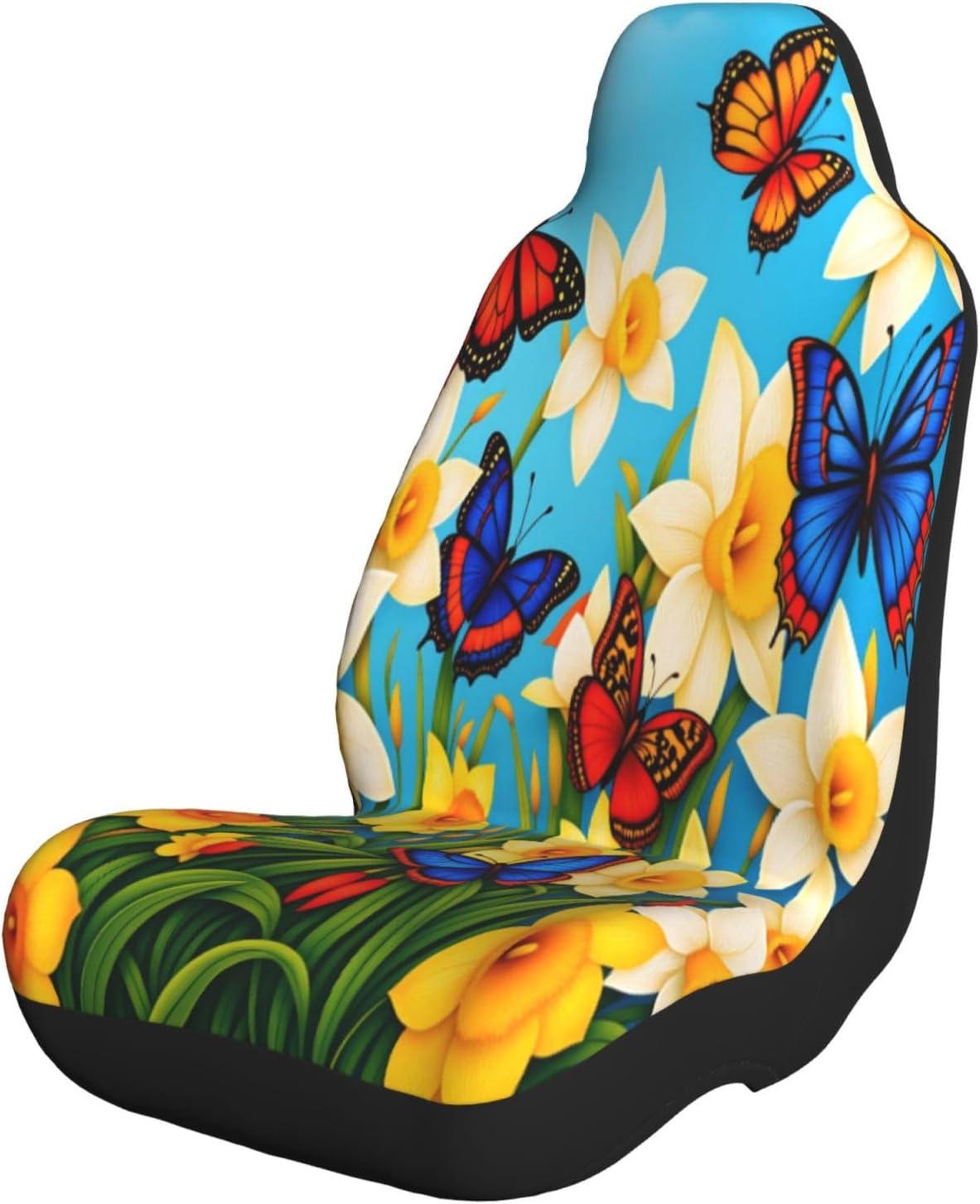 Daffodils Flowers with Butterflies Car Seat Covers Universal Auto Seat Cushion Protector Automotive Interior Decoration for Cars SUV Truck Sedan