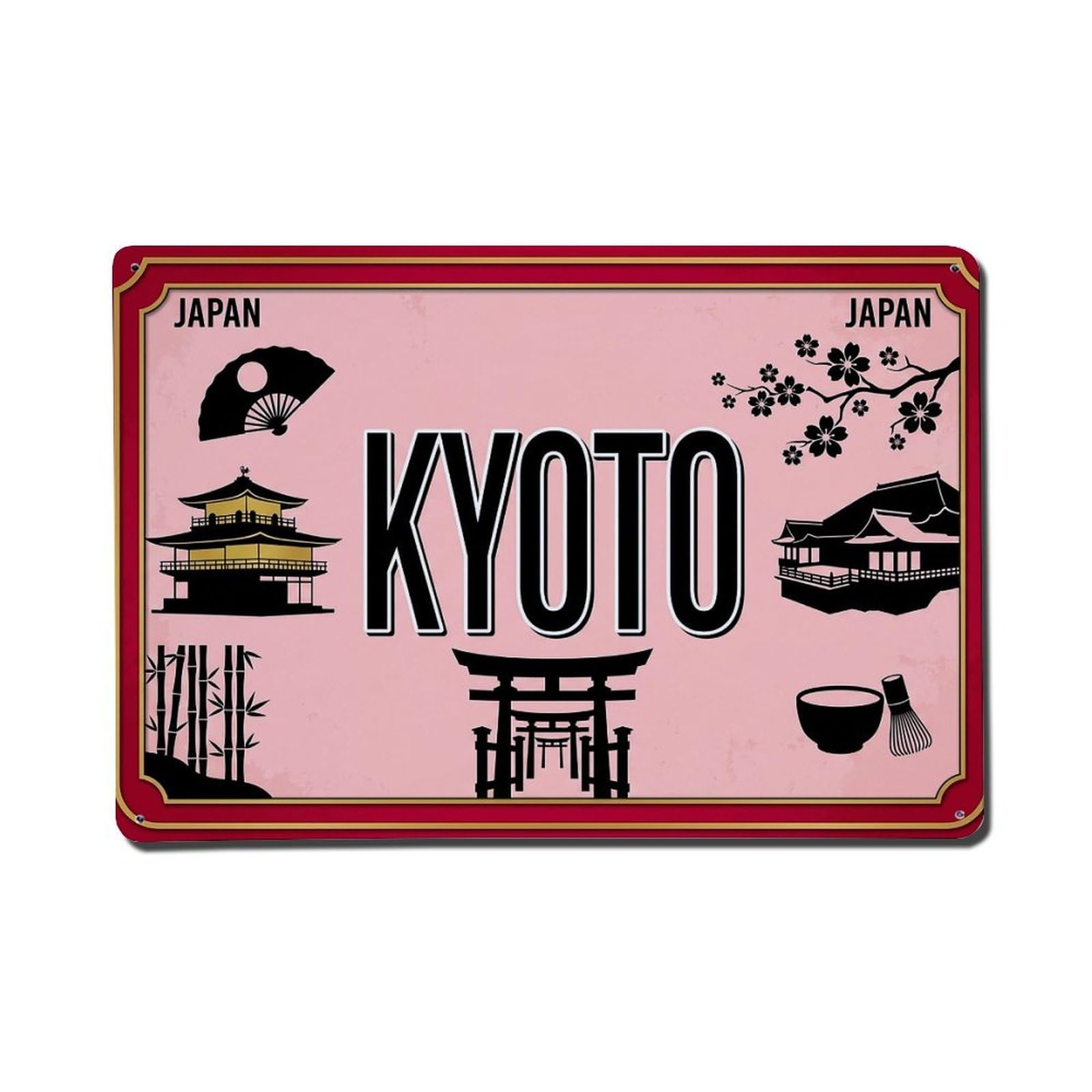 Cwbufd 8X12inch(20X30cm) Vintage Travel Kyoto Japan Temple Geisha Metal Tin Sign Plaque Wall Decor For Cafe, Club Bar, Office, Garden Metal Poster 8X12inch
