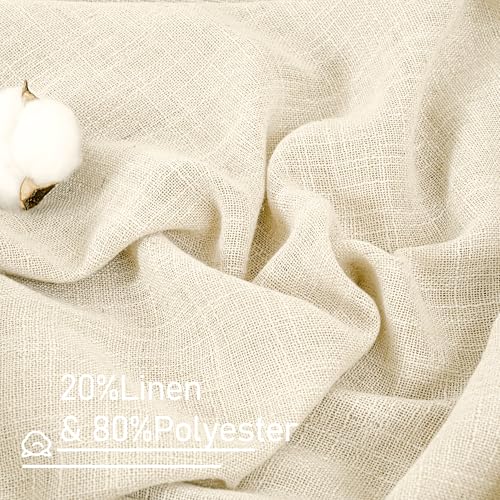 LAMIT Semi Sheer Beige Linen Curtains 36 Inch Length 2 Panels, Light Filtering Panels Back Tab and Rod Pocket Neutral Drapes for Bathroom/Kitchen/Loft Room, 25 x 36 Inch