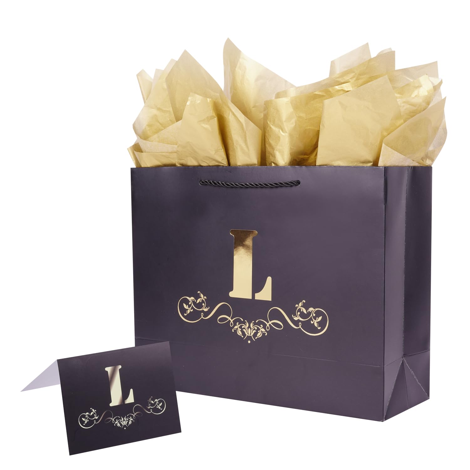 Letter E Gift Bag Set - 12.6x9.8x4.3 Inches, Includes Tissue & Card, For Birthday, Wedding, Baby Shower - View #6