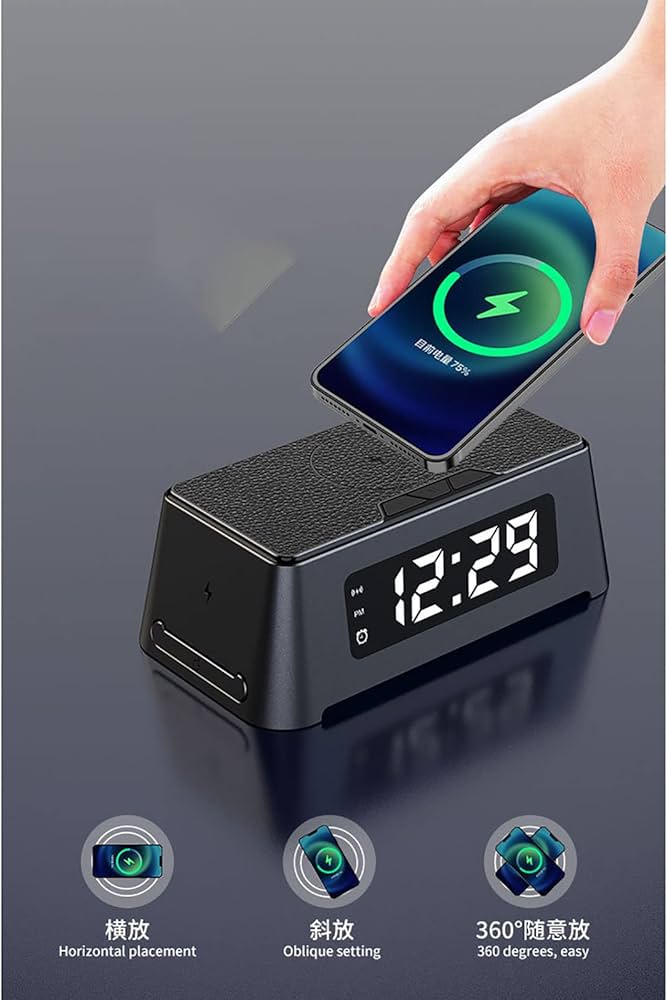 電気ショック目覚まし時計 （充電器付き） Amazon.co.jp: ワイヤレス充電目覚まし時計、多機能シックスインワン