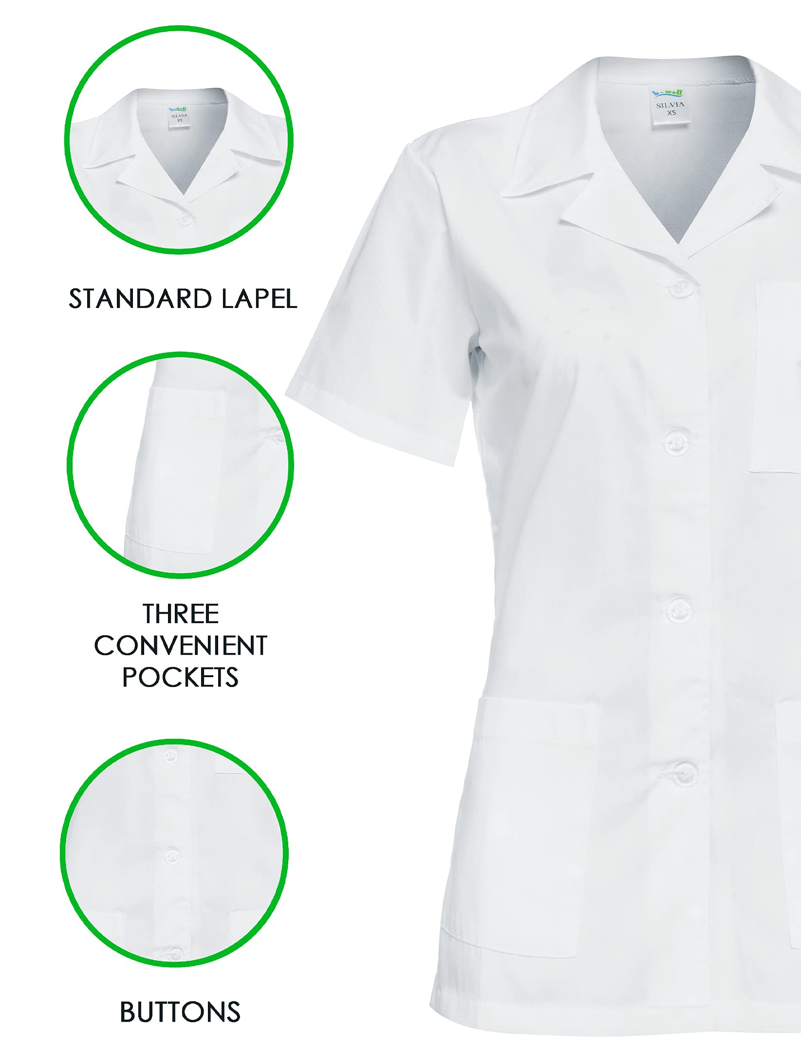 B-well Gabi Uniforme de Empleada Hogar Casaca con Botones para Enfermeras y Limpieza Mujer con Cuello Solapa Manga Corta Cuello V