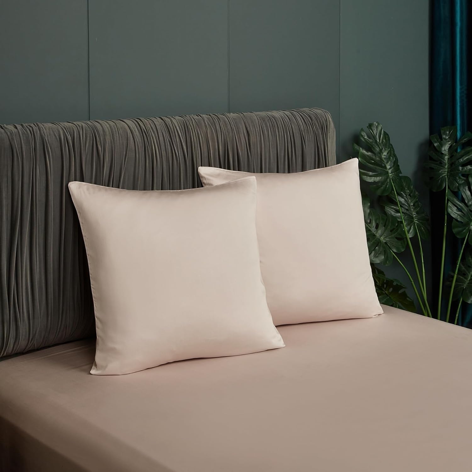 Luofanfei Housse de Couette 220x240 Beige Lyocell Bambou Parure de lit Unie 2 Personnes Soie Lisse Soyeux Brillant Adulte Uni Ensemble Literie avec Fermeture éclair et 65x65cm Taies d'oreiller