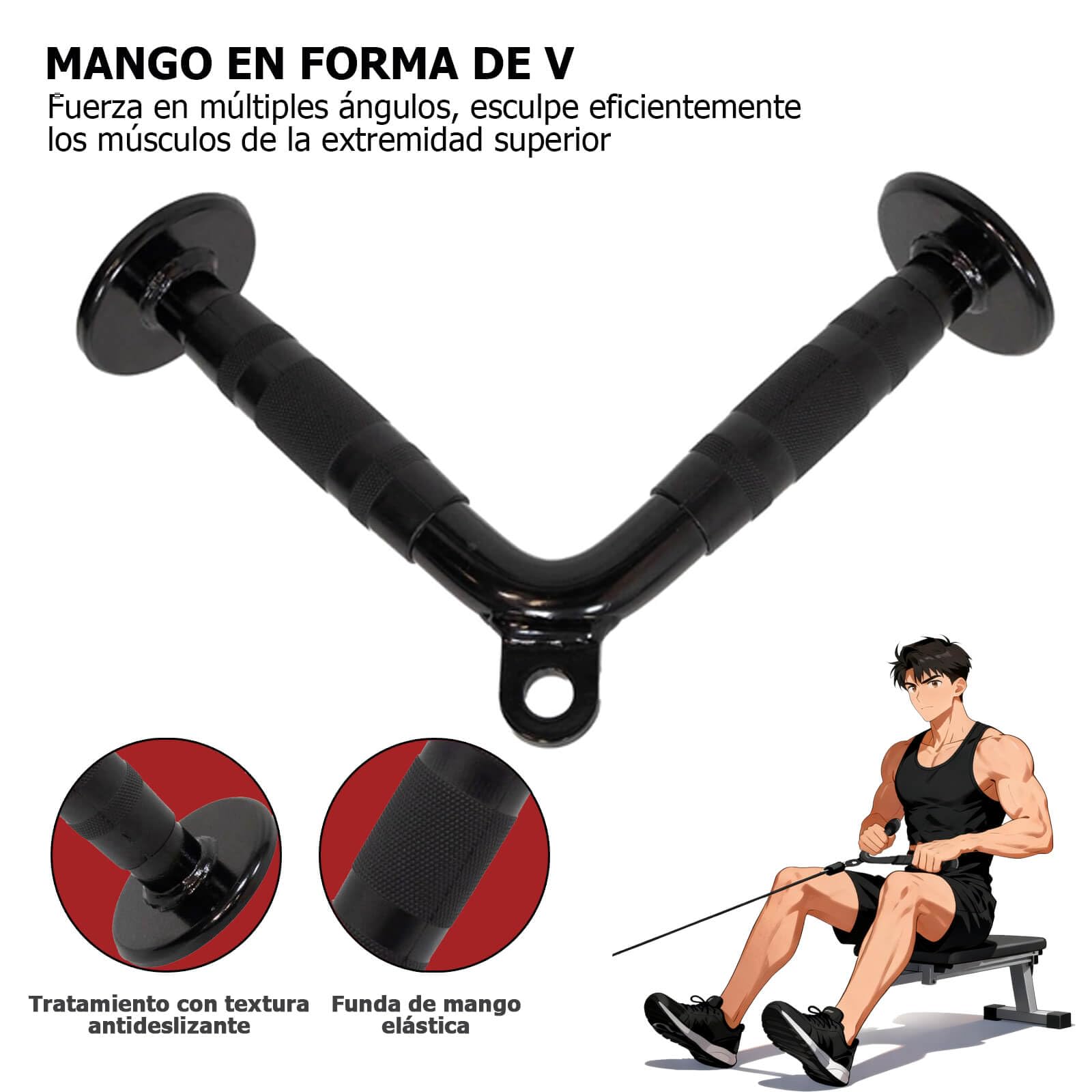 Agarres Poleas Gym, Kit de Cable Triceps con Mango en V y Cuerda Doble, Negro, 5 Piezas para Entrenamiento de Fuerza,Polea Gimnasio Casa