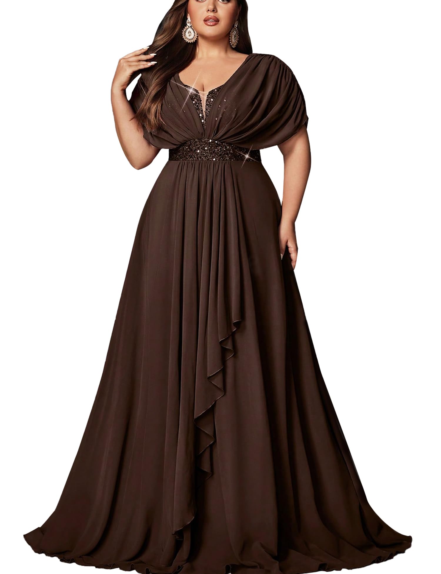 Women Sequin Plus Size Formal Bridesmaid Dresses Wedding Guest Gown 3X-Large #1 Coffee Brown