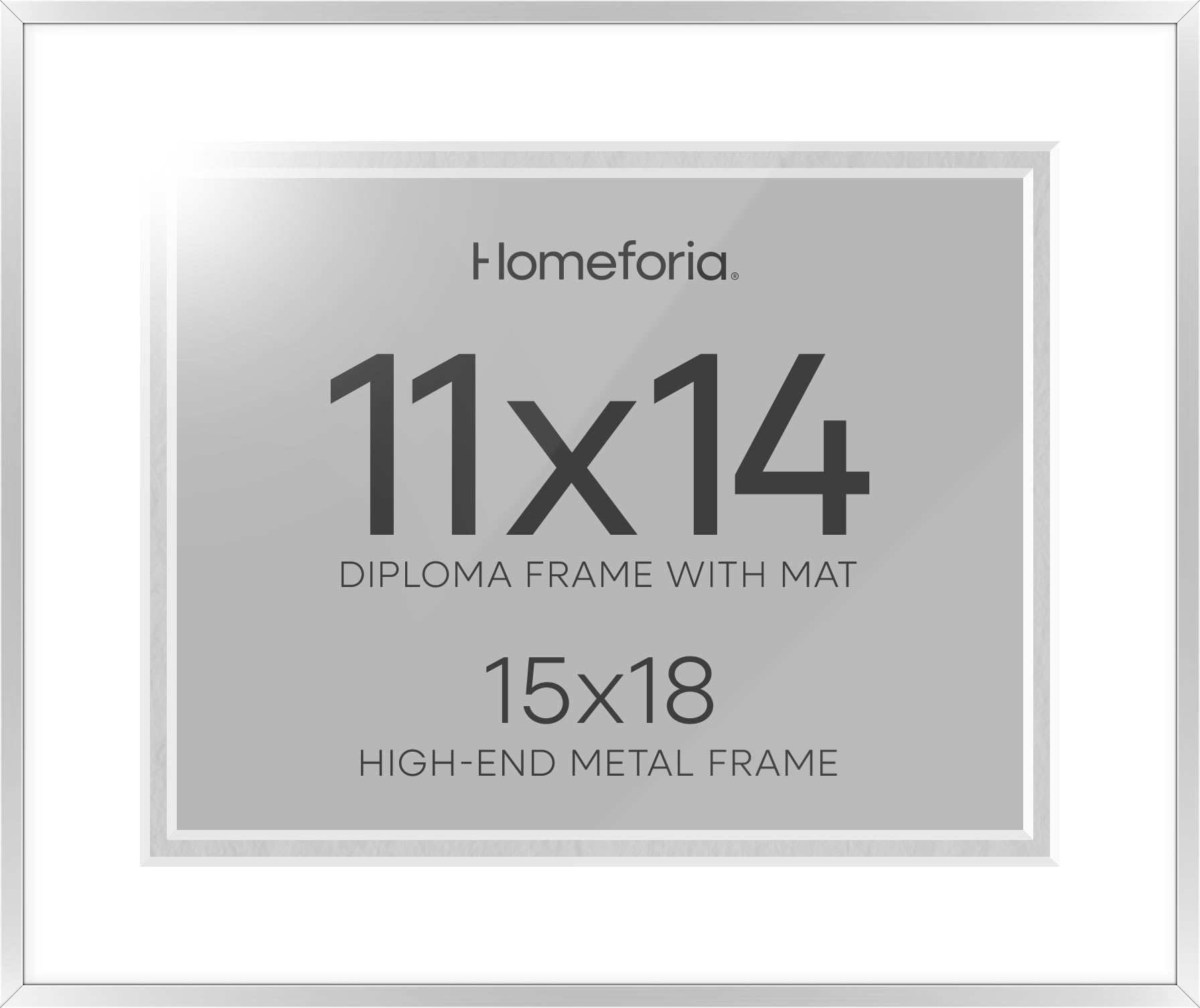 Homeforia 15x18 Diploma Frame Silver, High End Metal 15 x 18 Certificate Frame with Mat for 11 x 14, 15by18 Document Frame Matted to 11x14, Graduation Degree Frames, Tempered Glass, Wall Kit, Set of 3