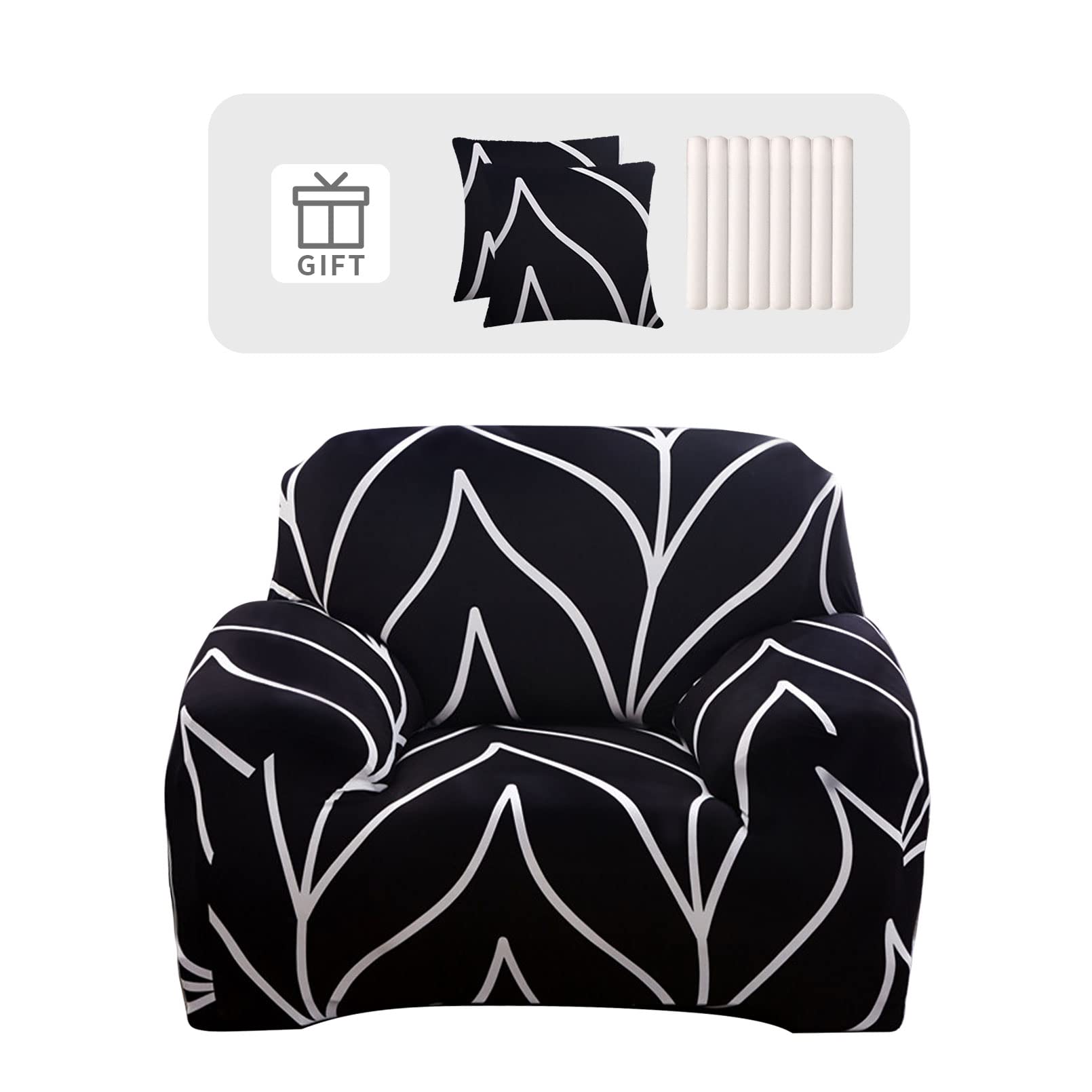 Lydevo Copridivano Elasticizzato 1 Posto Fodere Copri Divano con Braccioli con 2 Copricuscini Moderno Copridivano Fantasia Universale Antiscivolo Lavabile Divano Protector,Linea Nera