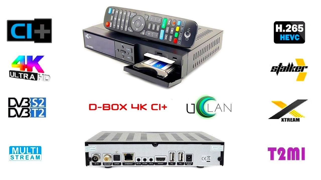 UCLAN D-Box 4K UHD Combo Receiver mit CI+ Schacht & Kartenleser, Sat- Kabel- & DVB-T2 Receiver für CI Plus, für Satellitenschüssel Kabelfernsehen & DVBT2, HDMI, Multistream + M@tec HDMI Kabel