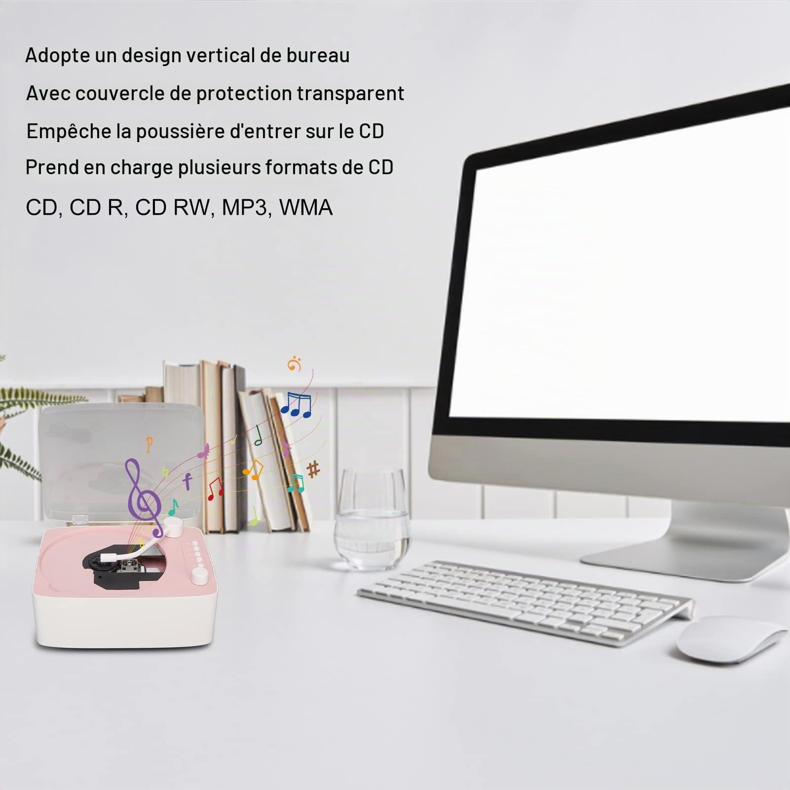 Lecteur CD Portable avec, Lecteur de Musique Kpop Rechargeable avec Haut-Parleur HiFi, Télécommande, Cache Anti-poussière, Prend en Charge Le Lecteur de Musique CD AUX
