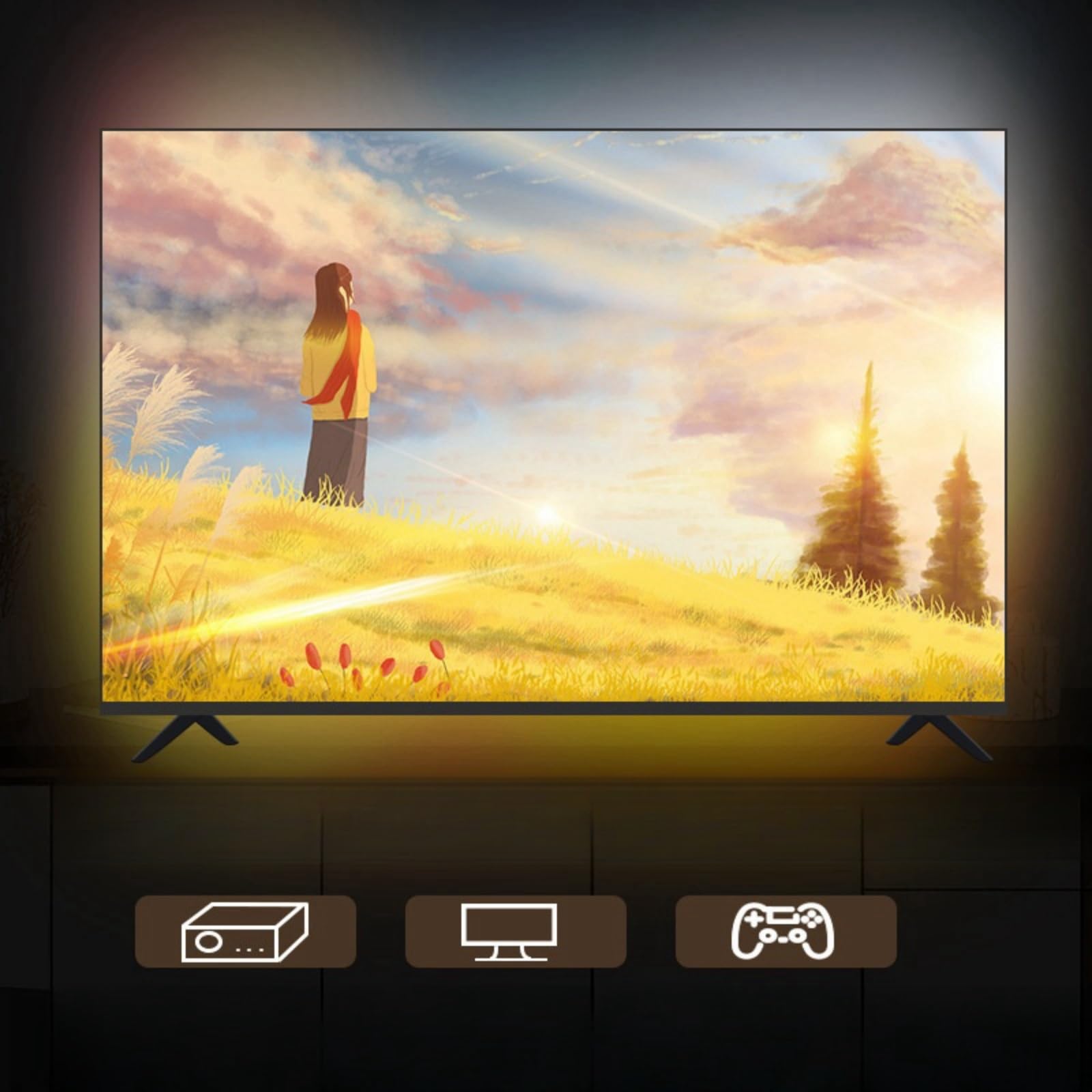Tv Retroilluminazione A Led APP Streaming Striscia Luminosa Colorata Tv Retroilluminazione Sincronizzata Con Scree Tv Con Luce Dello Schermo Controllo Vocale Sincrono Luce Ambientale Di Fondo(75-85in)