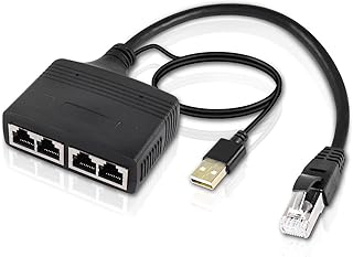 XMSJSIY Ethernet Splitter 1 to 3 Internet Ethernet Switch RJ45 Male to 3 Female Network Divider Adapter Converter 100Mbps High Speed LAN Distributor for Cat5/5e/6/7/8 (1 Male to 4 Female)…