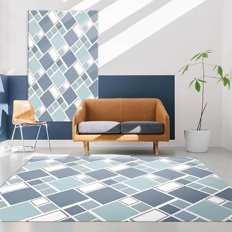 Tapis bleu motif géométrique idéal pour le bureau d'une ado ou un salon moderne