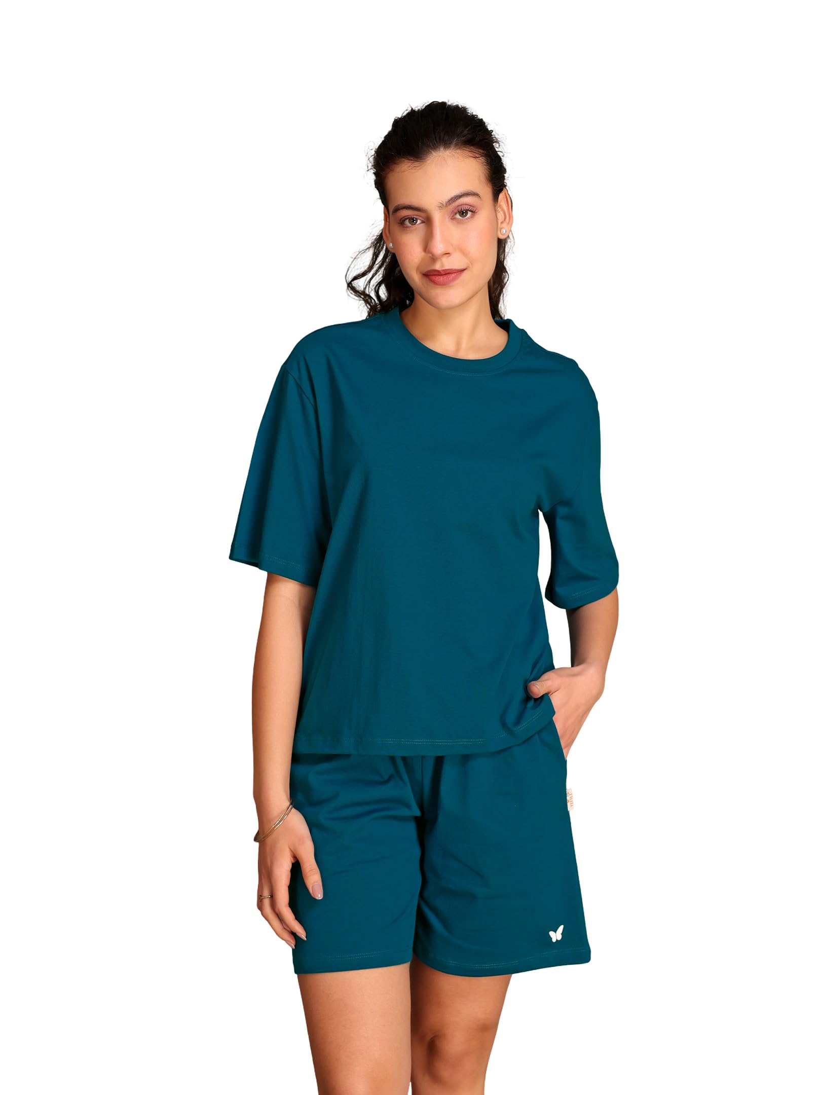 tittli Women Solid Cotton Co-Ord Set | Round Neck T-Shirt and Shorts Set | Half Sleeve Summer Co-Ord Set | Casual Wear and Everyday Wear for Women | M | L | XL | XXL-picture-36