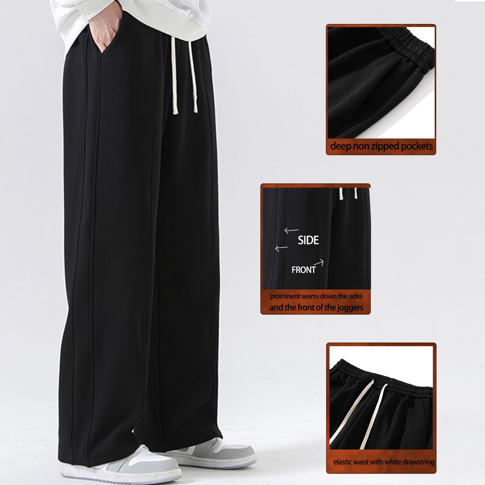 SHAGGA Pantalones deportivos para hombre, pierna recta, dobladillo sin puños, ajuste holgado, pantalones deportivos con bolsillos para correr y entrenar