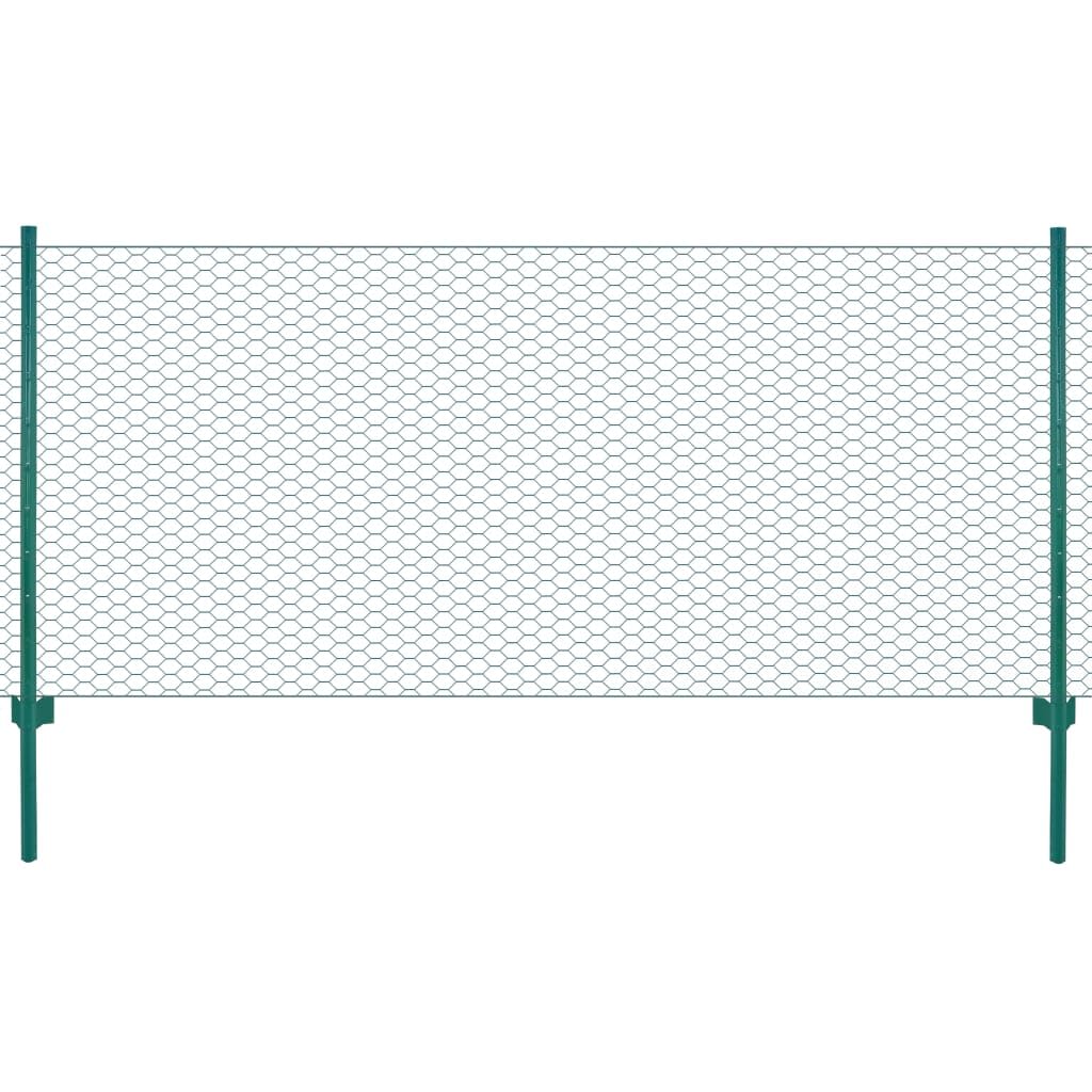 vidaXL Maschendrahtzaun mit Pfosten – Komplettset, Grün, 25 x 0,75 m, 50 mm