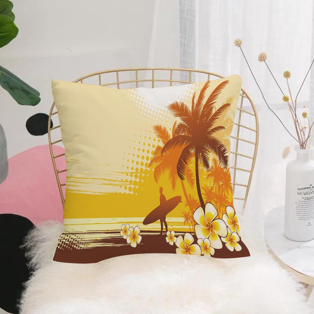 HYOSXW Cushion Cover,Throw Pillow Case Home Decorative for Living Room Bedroom Sofa Chair 16X16 Inch,Illustration with surfer and tropical landscape,Pillowcase 40X40cm