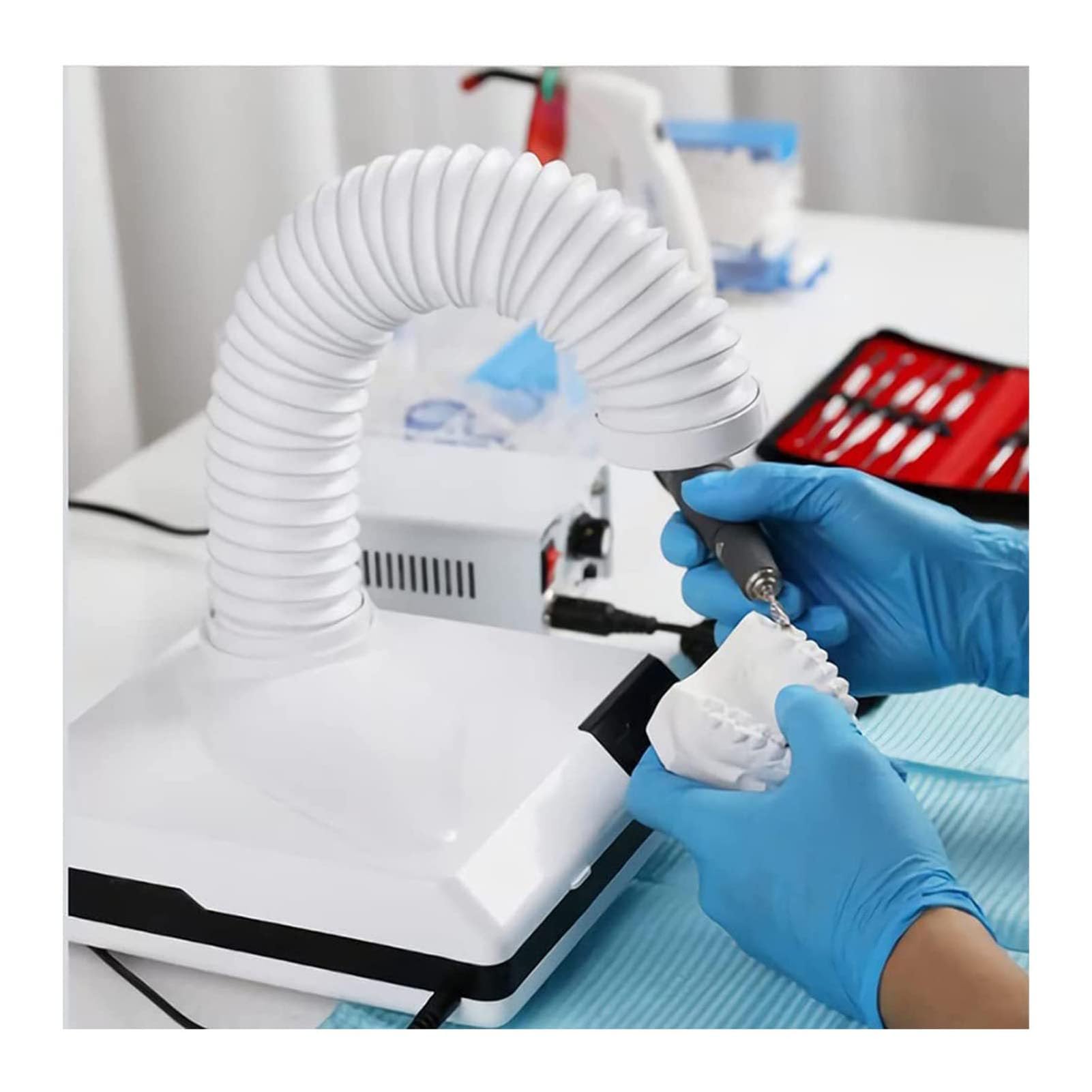 Colector de polvo de laboratorio dental, aspiradora de 60 W con tubo telescópico y diseño de codo para pulir banco de trabajo, sistema de extracción de polvo de mesa