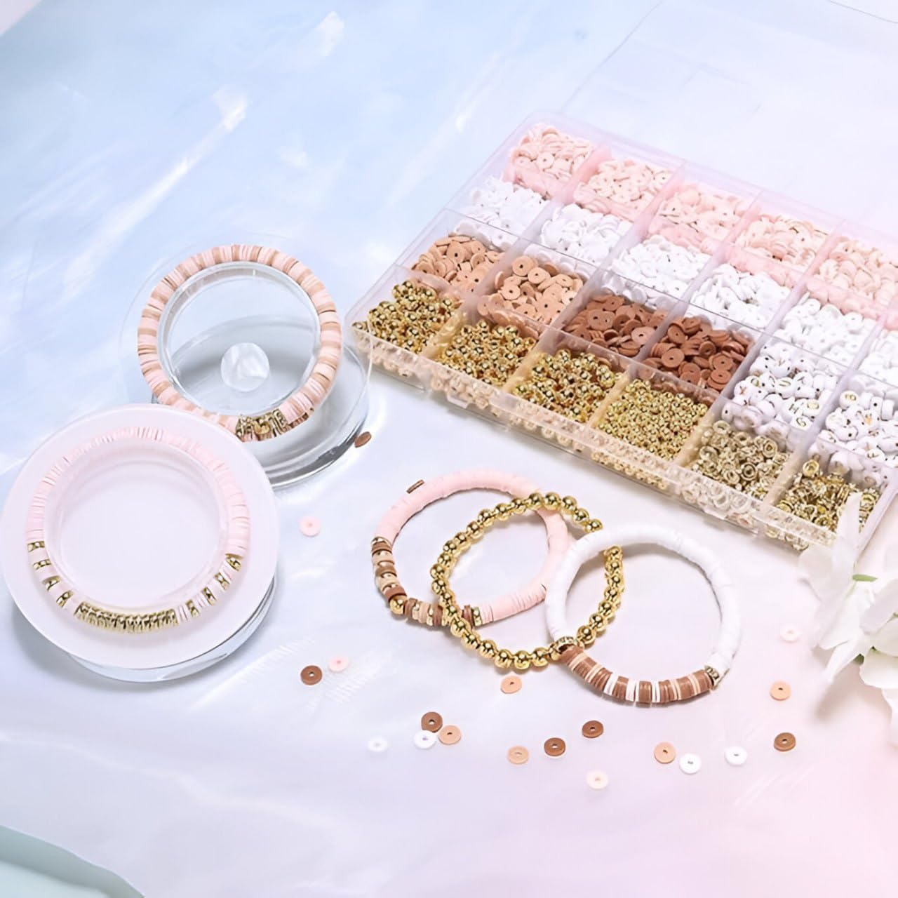 Falshruti BRACELETS MAKING KIT BROWN | Plastic Beads for Kids Crafts Children's Jewelry Making Kit | Bracelets Necklace Hairband and Rings Craft Kits Birthday for 4, 5, 6, 7-Year-Old Little Girls | Pink White Nude Brown Colours. 2