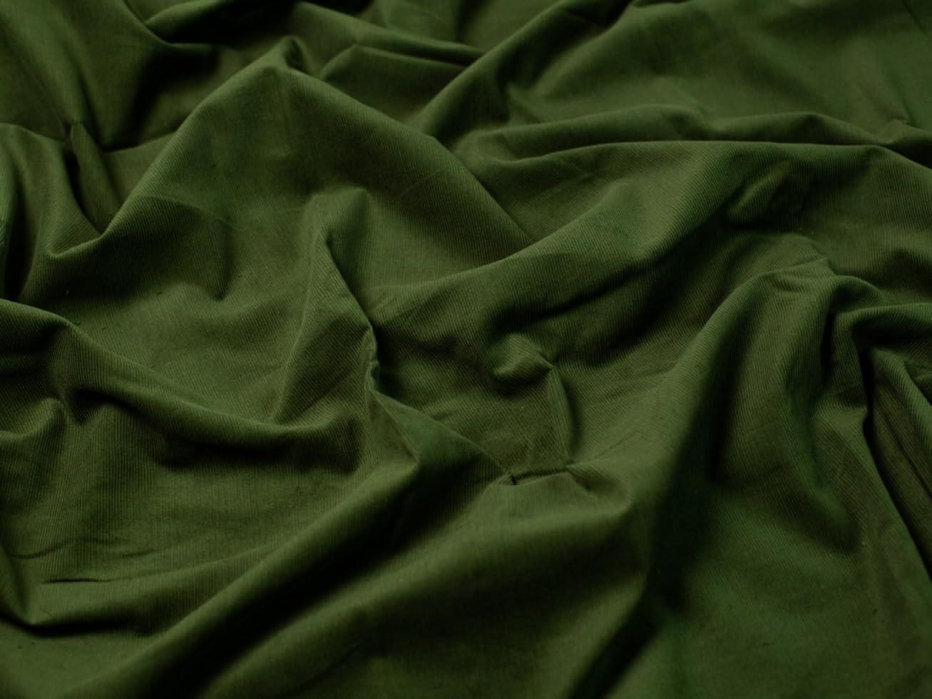 Minerva Khaki Green Core Range 21 Wale Cotton Needlecord Fabric - Medium Weight & Suitable For Dressmaking - Approx Width: 140Cm / 56" - Sold Per Metre