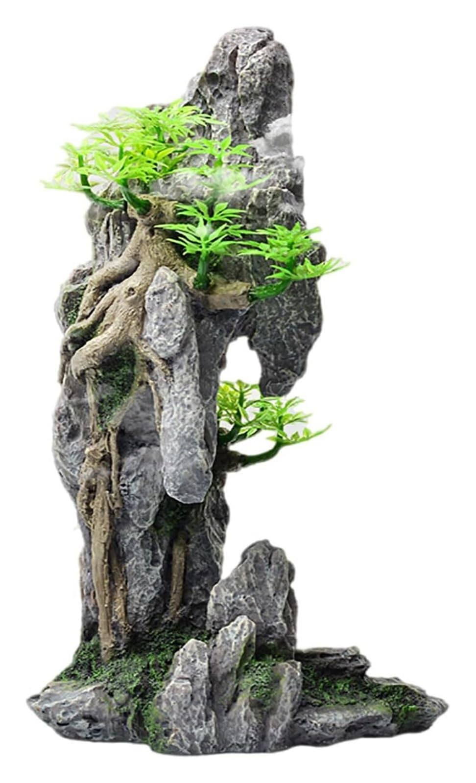 Adorno de Piedra con Vista a la montaña for Acuario, árbol, Roca, Cueva, Paisaje, Adorno de Acuario Grande, Roca Artificial, decoración for pecera.(E)