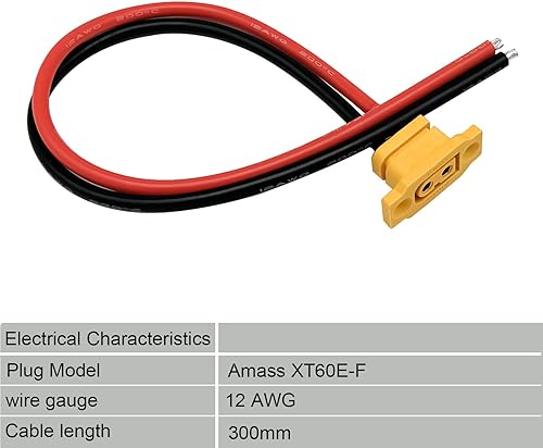 Miniatura 9 de Cable de coleta macho XT60EW-M XT60, conector de montaje en panel XT60 con cable de 12 AWG de 11.8 in para RC Dron, aviones FPV Racing Drone
