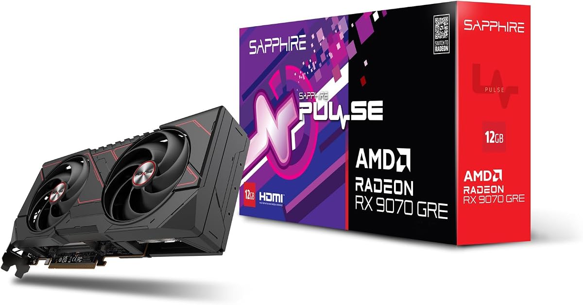 Sapphire Pulse AMD Radeon RX 9070 GRE Gaming OC Graphics Card 12GB | Dual HDMI, Dual DP