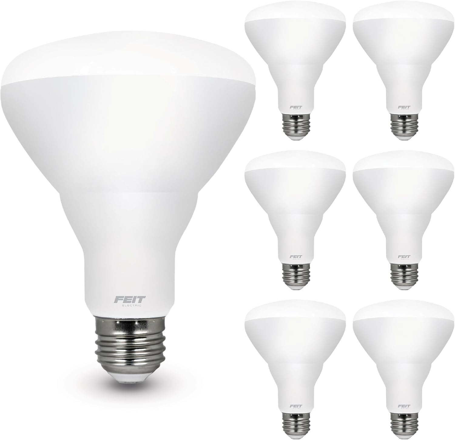 Feit Electric BR30 LED Light Bulbs, 100W Equivalent, Dimmable, E26 Standard Base, 80 CRI, 1400 Lumens, 2700K Soft White, 120V, 10 Years Lifetime, Damp Rated, 6 Pack, 100BR30DM82710KLED/6
