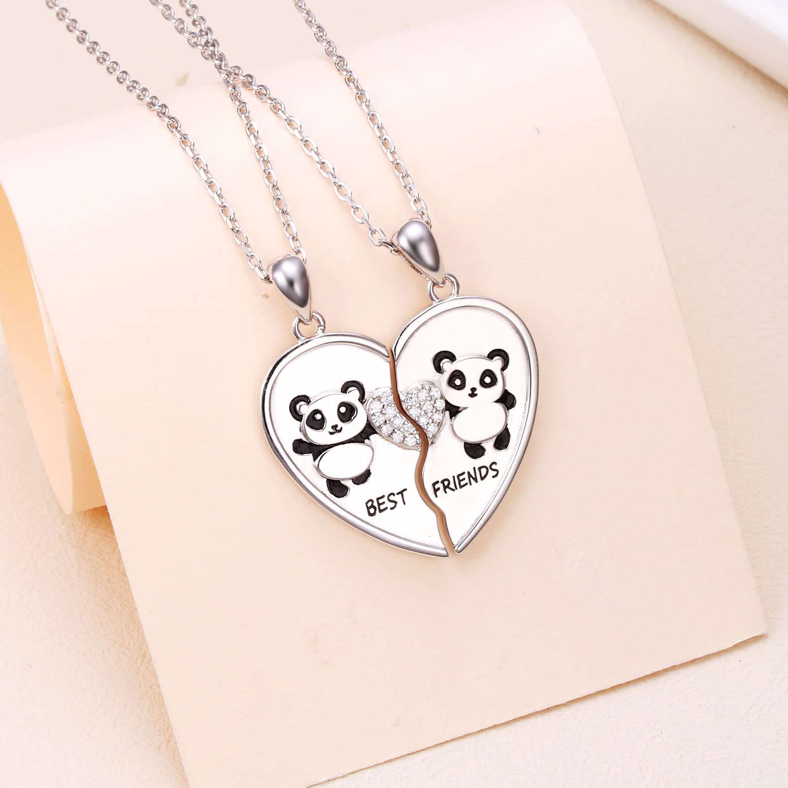 S925 Sterling Silber Best Friends Halsketten Passende Herz Freundschaftsketten für 2 BFF Geschenke Schmuckset, 25*22MM, Sterling Silber, Zirkonia