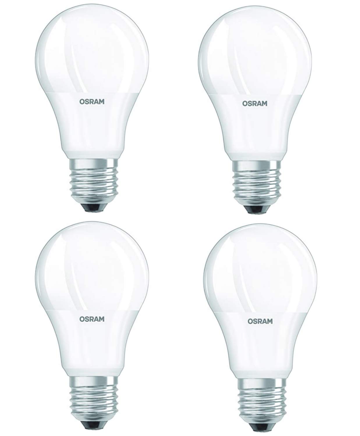 Osram LED Value Classic A60 Bulb E27 8.5W Daylight, UV and Flicker Free, No Blue Light Hazard, 806lm 6500K Frosted with ESMA Approval (Pack of 4)