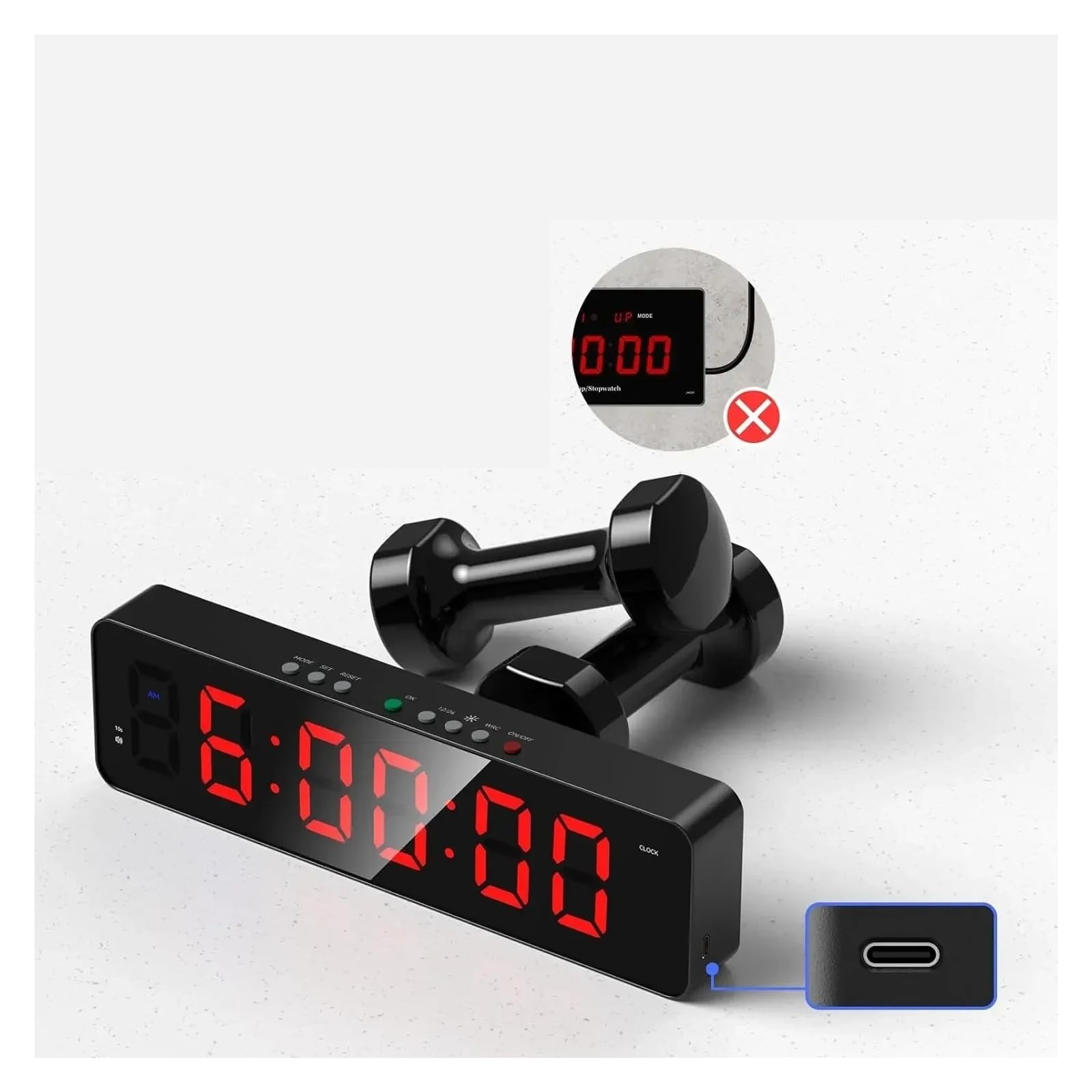 Reloj de gimnasio con control remoto, temporizador de intervalos ultraclaro de 12x 3,5 pulgadas con cuenta atrás/arriba LED for deporte Uso en múltiples escenarios
